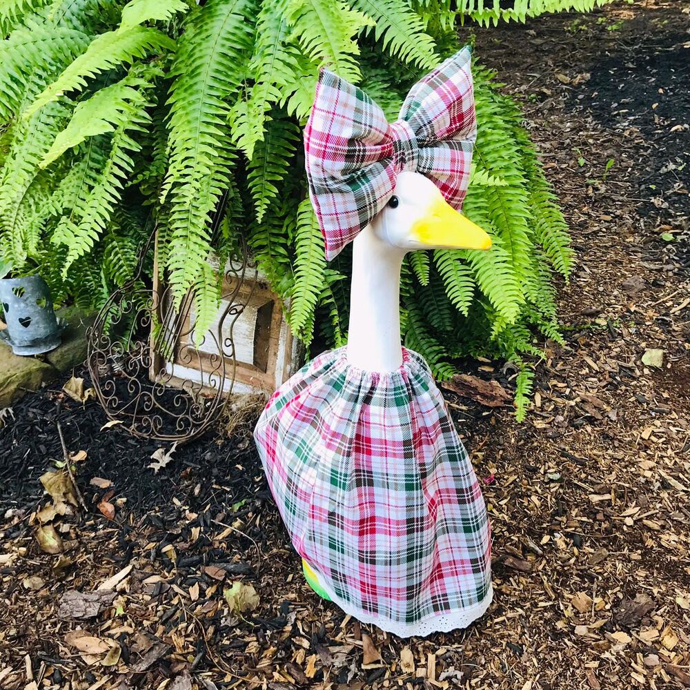 Porch Goose Dress & Bow Outfit For 18-23" Goose Handmade Christmas Plaid - Picture 4 of 13